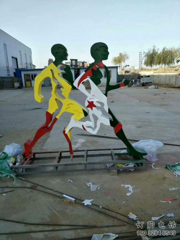 比如賽跑雕塑，鏤空工藝制作，不銹鋼烤漆體育人物雕塑